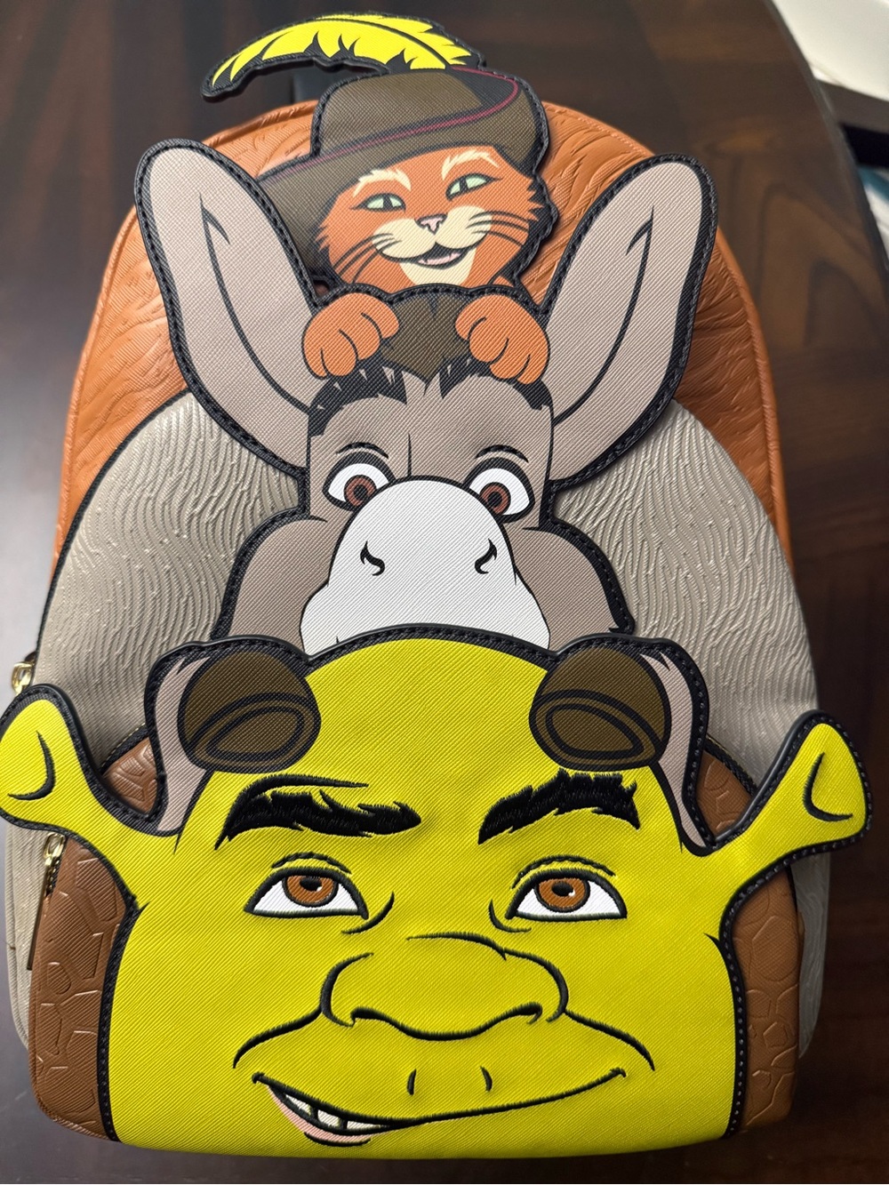 Loungefly Shrek Donkey and Puss in Boots Trio Triple Pocket/Zip Backpack NWT 💚 - Picture 5 of 12
